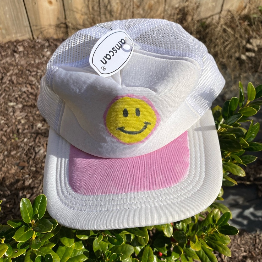 Smiley Face Preppy Chic Beachy Trucker Hat Mesh Back